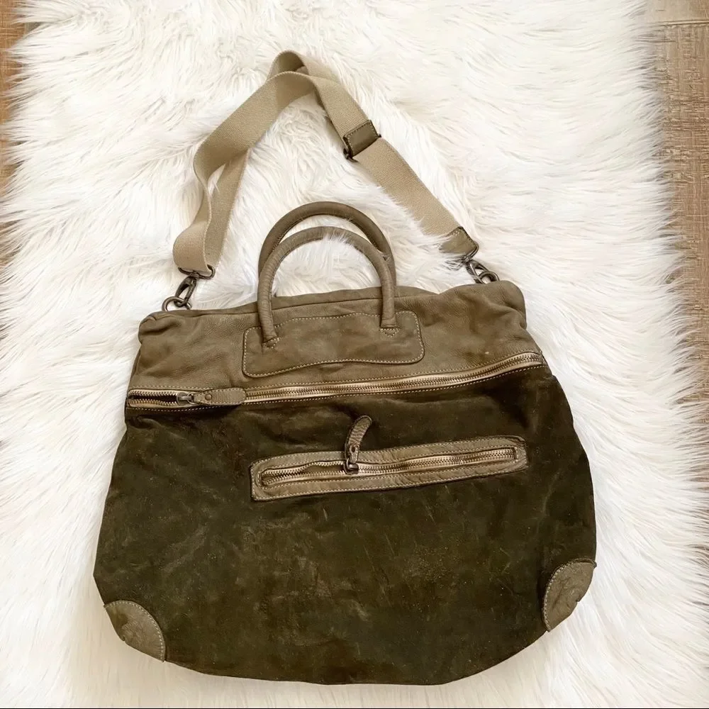 P’ELLE olive green suede leather satchel bag
